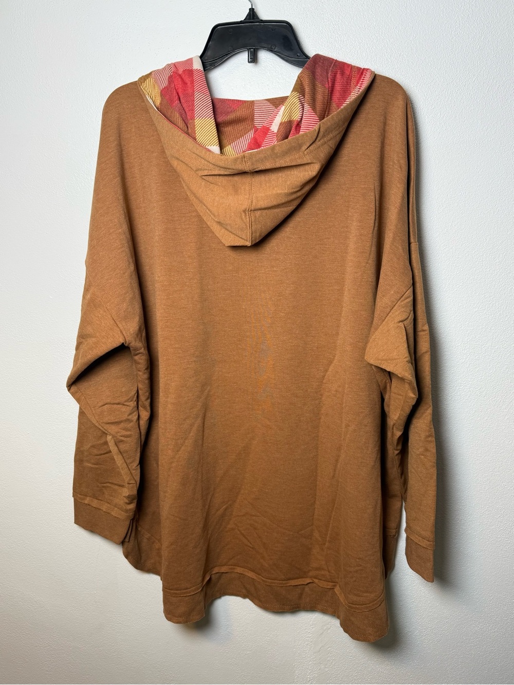 Maurices Brown Hooded Hooded Sweatshirt with Plaid Trim - Picture 5 of 7